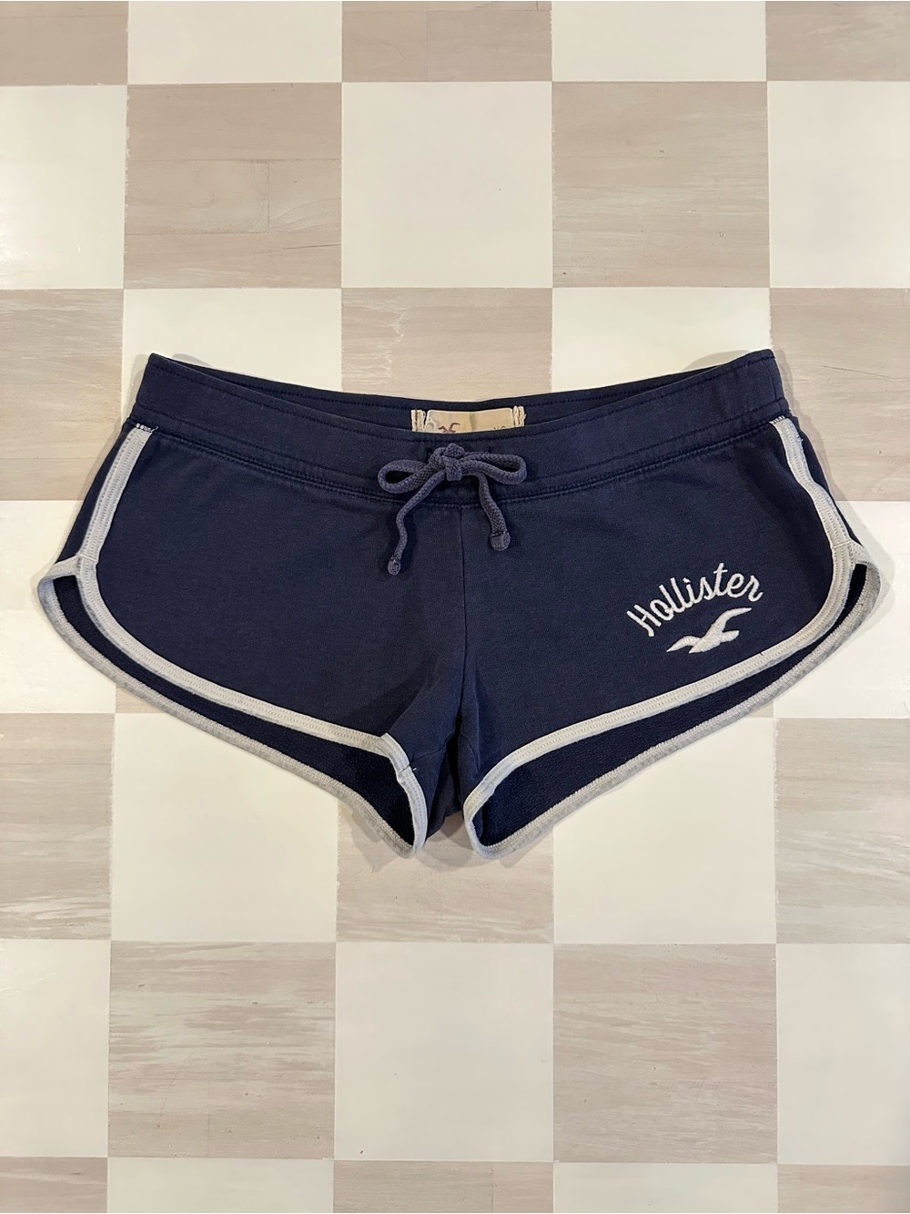 hollister y2k dark navy blue white dolphin hem micro shorts